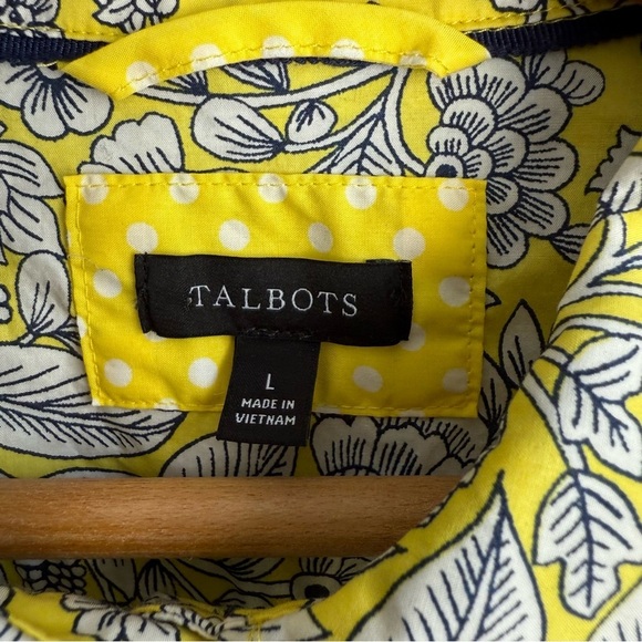 Talbots Gray and Yellow Buttoned Cuffed Sleeve Top - Picture 4 of 9